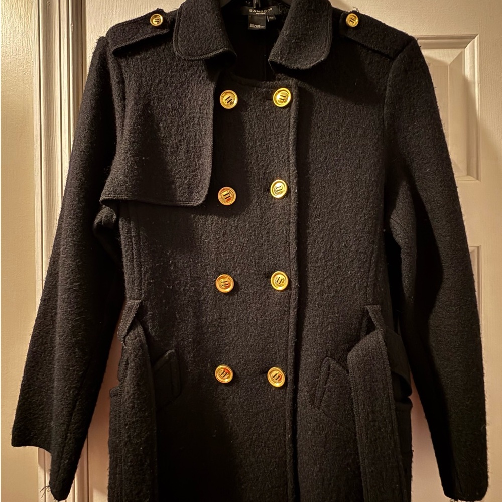 Sandro Black Trench Jacket with Gold Accents - Picture 5 of 7